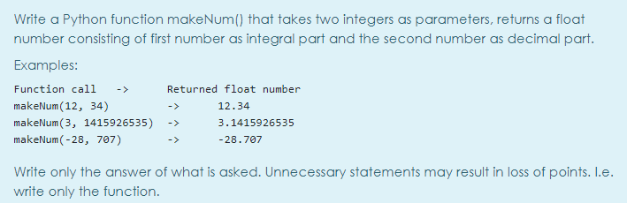Solved Write a Python function makeNum() that takes two | Chegg.com