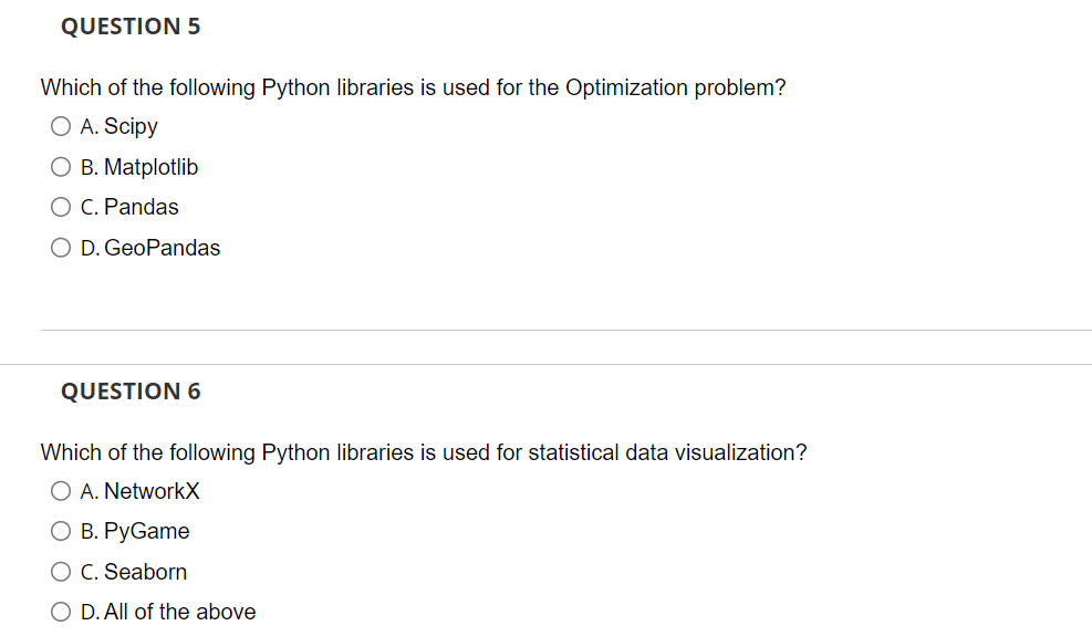 Solved Which of the following Python libraries is used for | Chegg.com