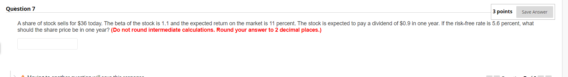Solved Question 7 3 points Save Answer A share of stock | Chegg.com
