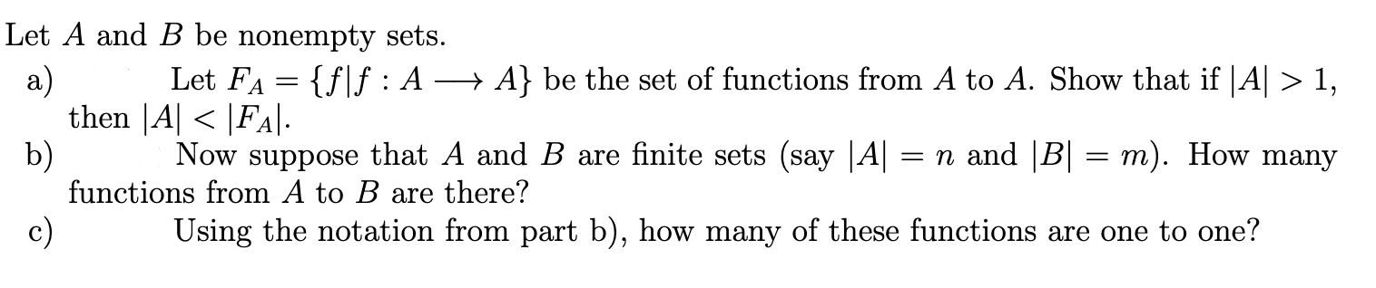 Solved Let A And B Be Nonempty Sets. A) Let FA = {f\f: A + | Chegg.com