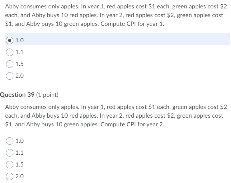 Solved Abby consumes only apples. In year 1, red apples cost | Chegg.com