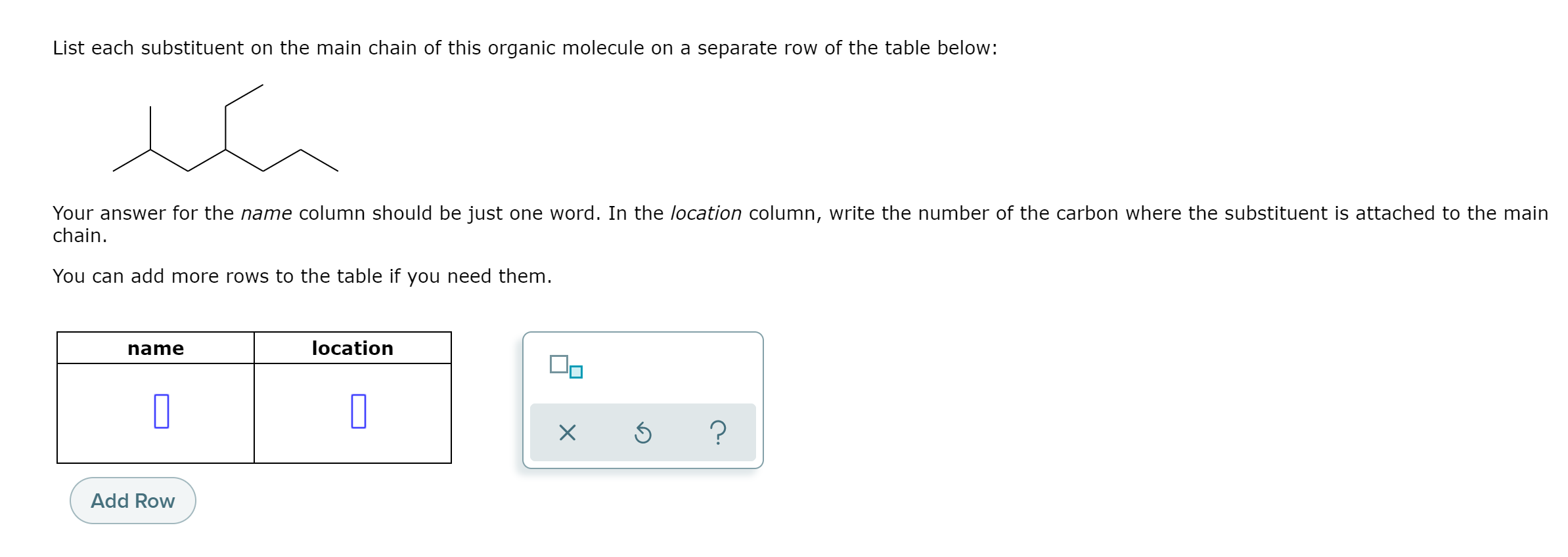 Solved List each substituent on the main chain of this | Chegg.com