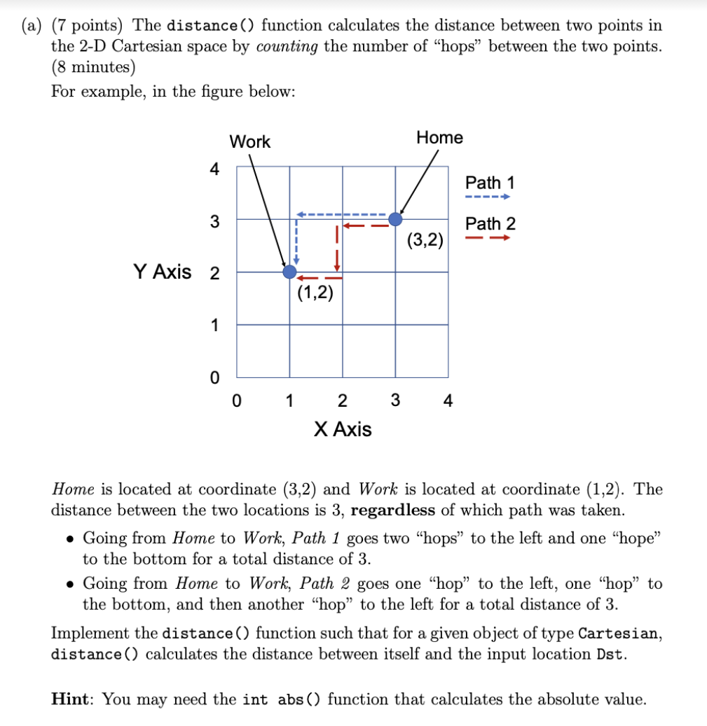 Solved (a) (7 points) The distance() function calculates the