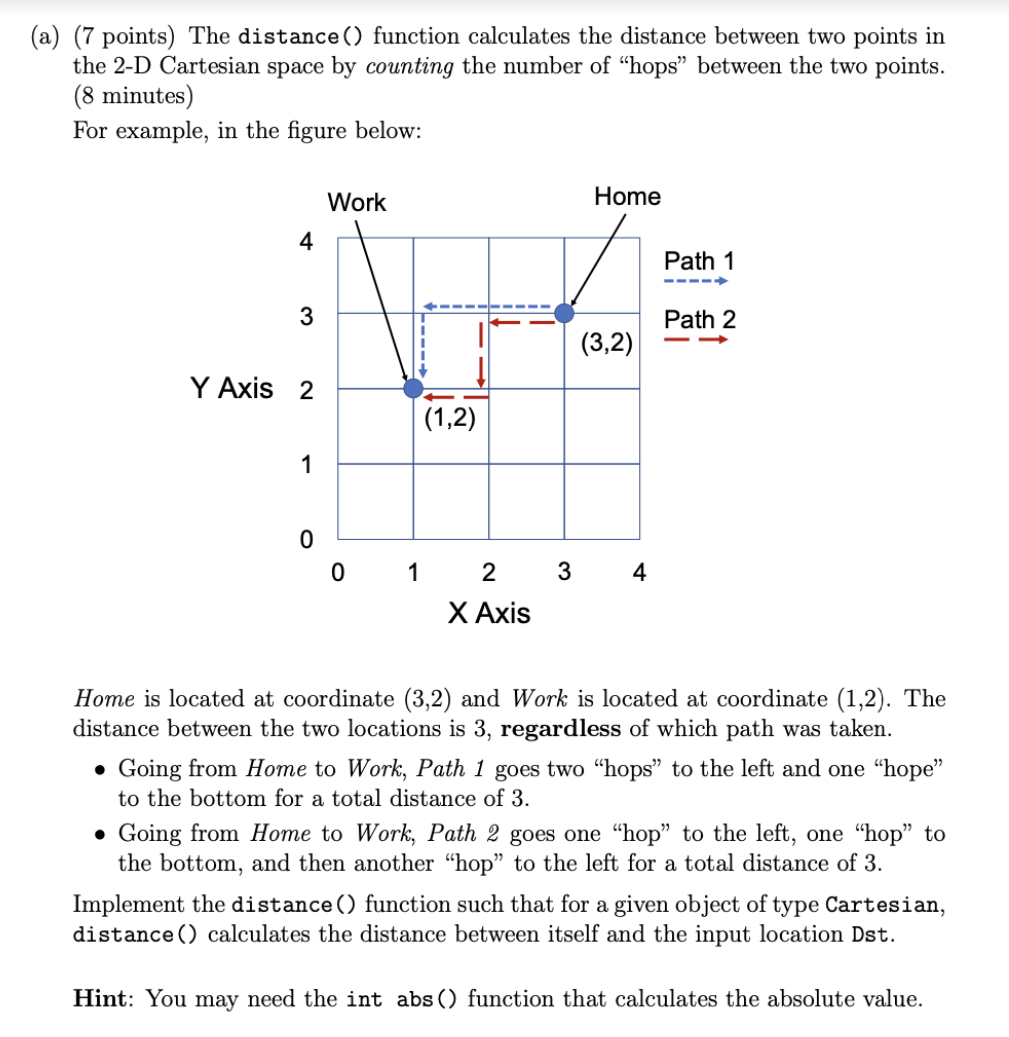 Solved (a) (7 points) The distance() function calculates the | Chegg.com