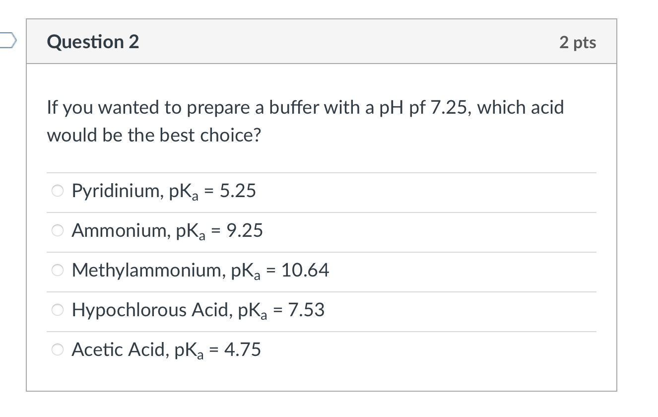 Solved Question 2 2 pts If you wanted to prepare a buffer | Chegg.com