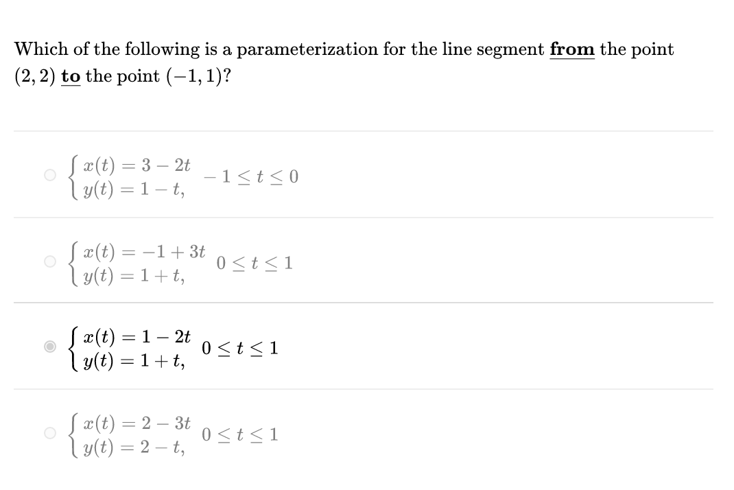 Solved Which Of The Following Is A Parameterization For T Chegg Com