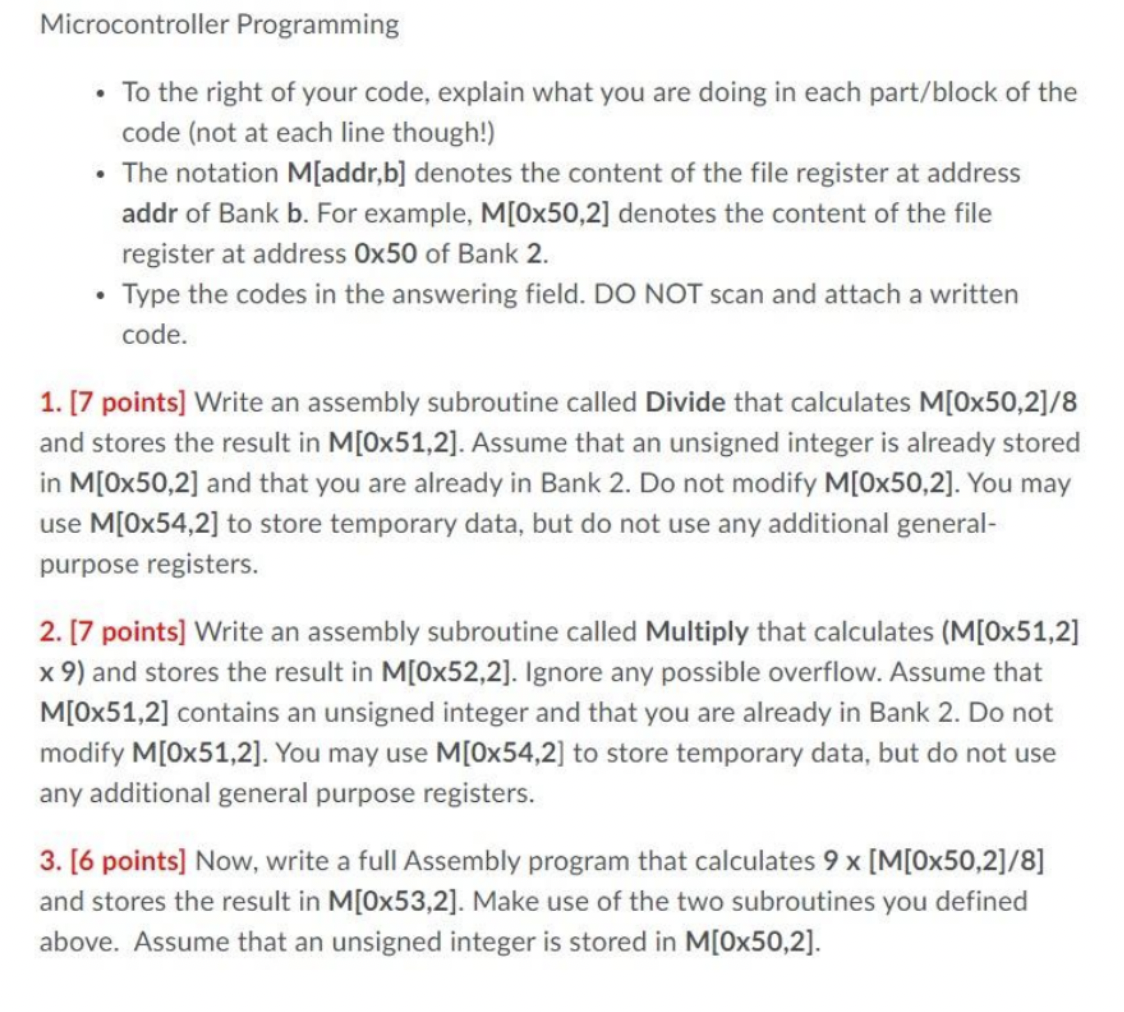 Microcontroller Programming - To the right of your | Chegg.com
