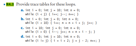 Solved R4.3 Provide trace tables for these loops. a. int | Chegg.com