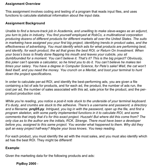Assignment Overview This assignment involves coding | Chegg.com