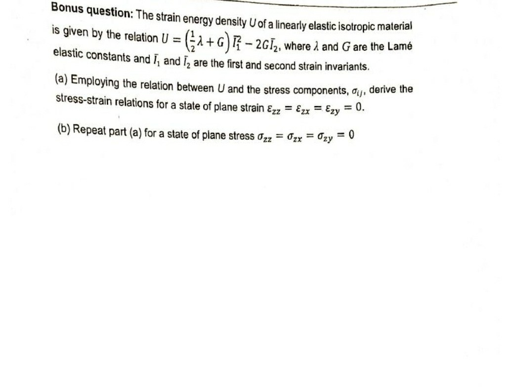 Solved Bonus Question: The Strain Energy Density U Of A | Chegg.com