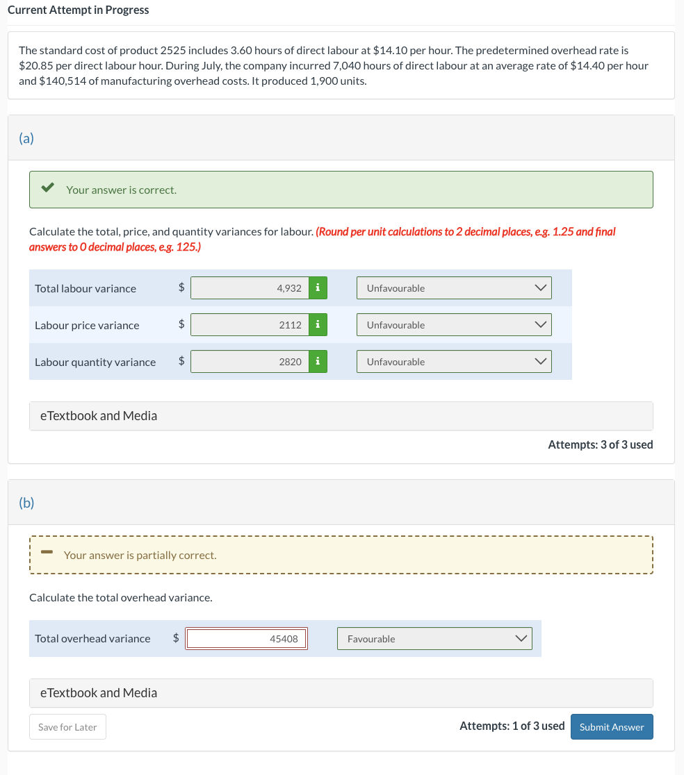 Solved The standard cost of product 2525 includes 3.60 hours