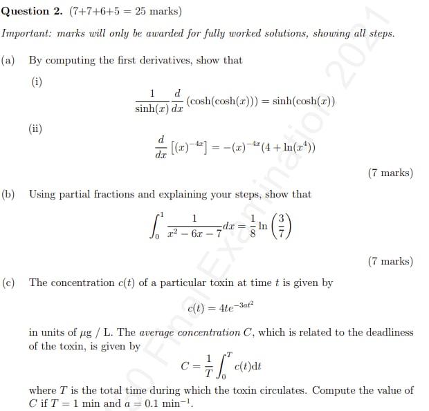 Solved Question 2. (7+7+6+5 = 25 marks) Important: marks | Chegg.com