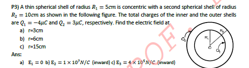 Solved P3) A thin spherical shell of radius R, 5cm is | Chegg.com