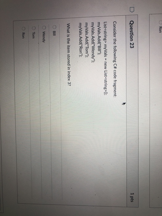 Solved D Question 22 1 pts Consider the following C# code | Chegg.com