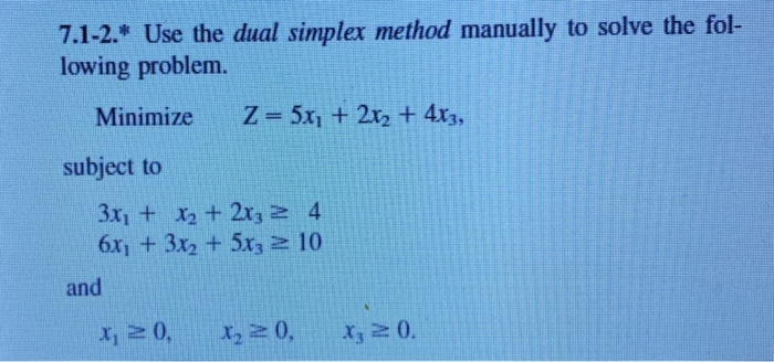 Solved 7.1-2.* Use the dual simplex method manually to solve | Chegg.com