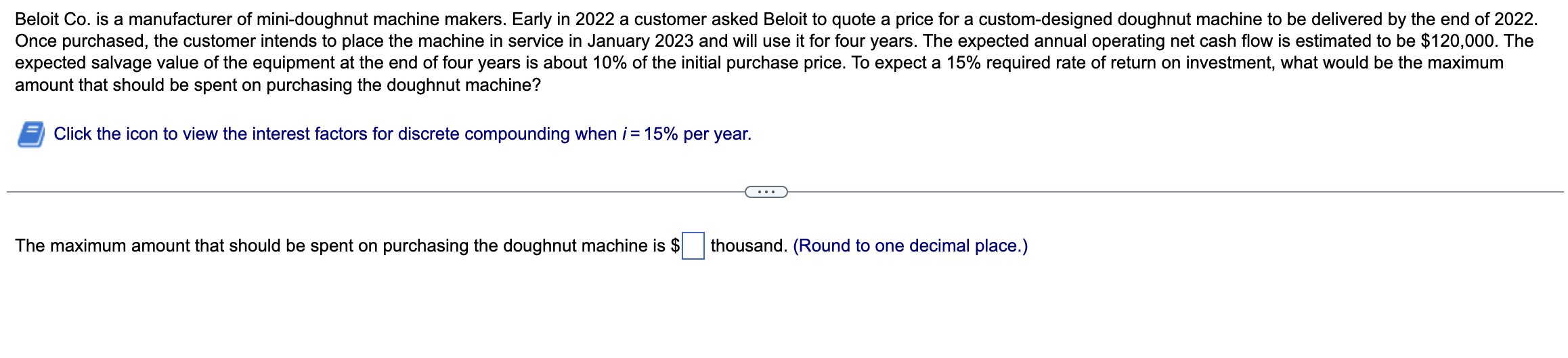 Solved Beloit Co. is a manufacturer of mini-doughnut machine | Chegg.com