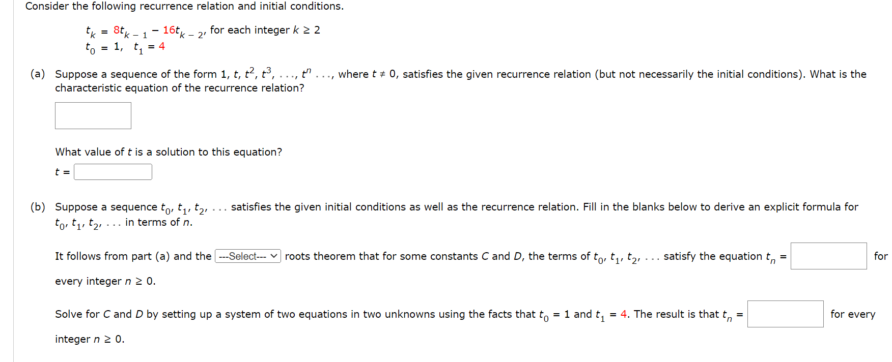 Solved Consider the following recurrence relation and | Chegg.com
