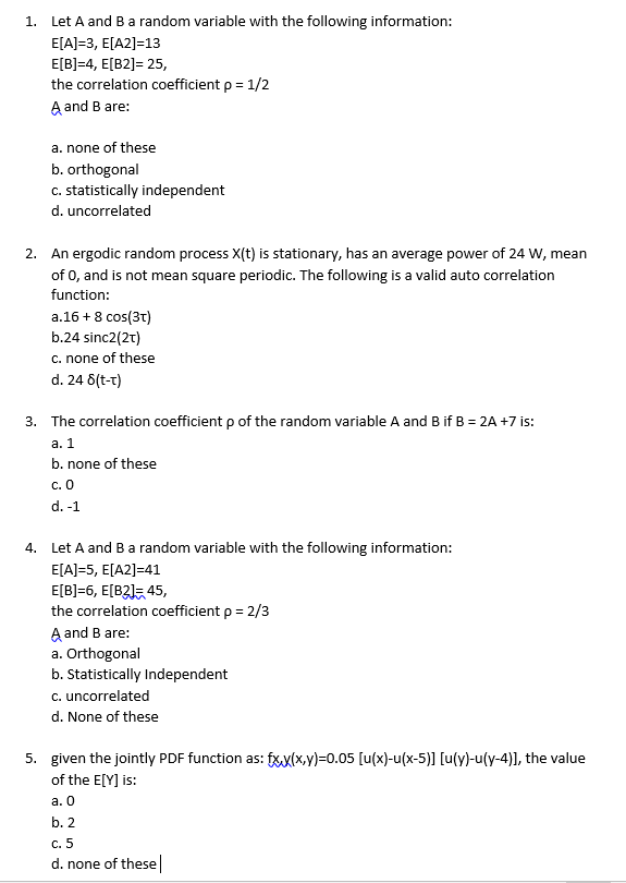 1 Let A And B A Random Variable With The Followin Chegg Com