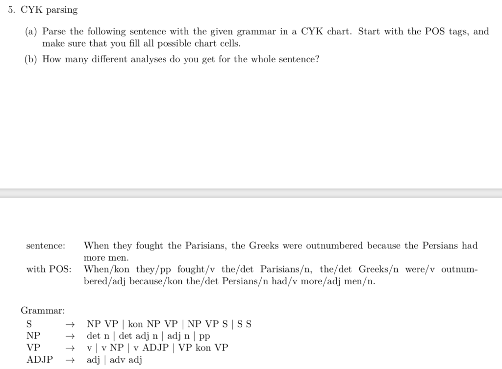 5. CYK parsing (a) Parse the following sentence with | Chegg.com