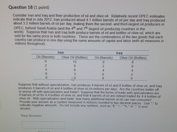 Solved Question 17 (1 point) Consider Iran and Iraq and | Chegg.com