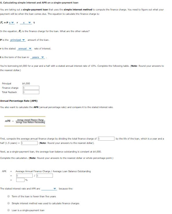 Solved 6. Calculating simple interest and APR on a | Chegg.com