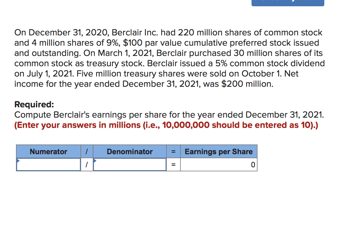 Solved On December 31, 2020, Berclair Inc. had 220 million