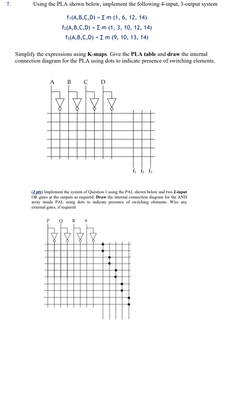 Solved 1. Using The PLA Shown Below, Implement The Following | Chegg.com