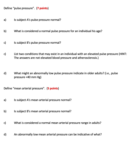 Solved Blood Pressure Data Subject Gender Age Years A B Chegg Com