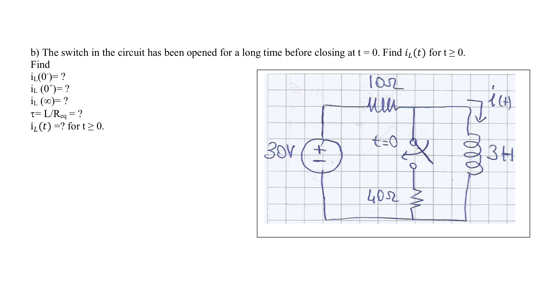 Solved b) The switch in the circuit has been opened for a | Chegg.com