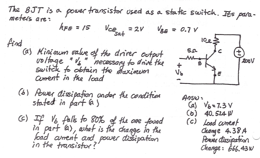 Solved The BJT is a power transistor used as a static | Chegg.com