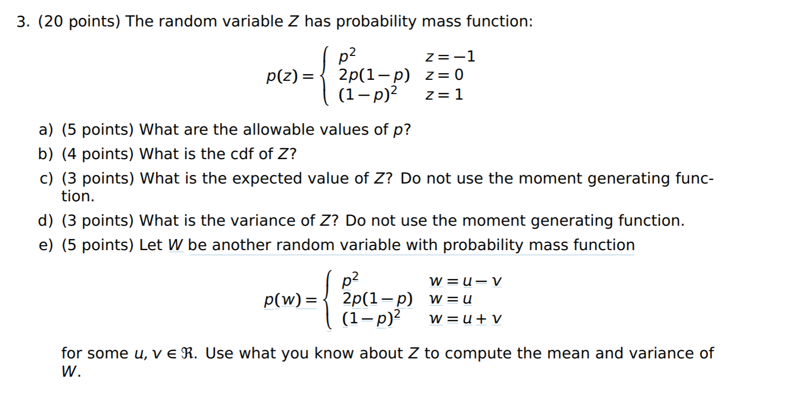 Solved 3 Points The Random Variable Z Has Probabili Chegg Com