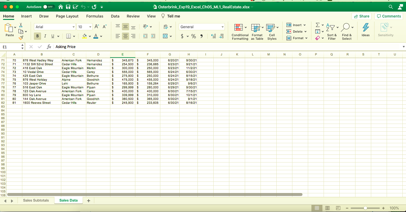 Solved 1 0 N 5 Start Excel. Download and open the file named