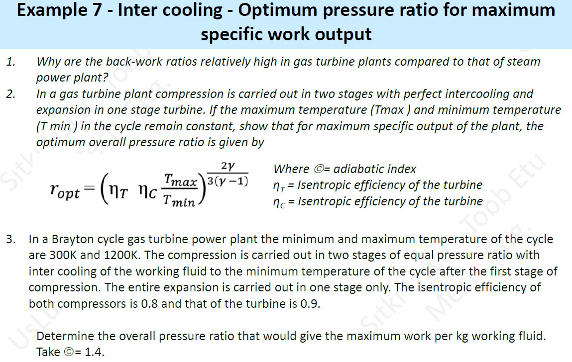 Solved Example 7 Inter cooling Optimum pressure ratio