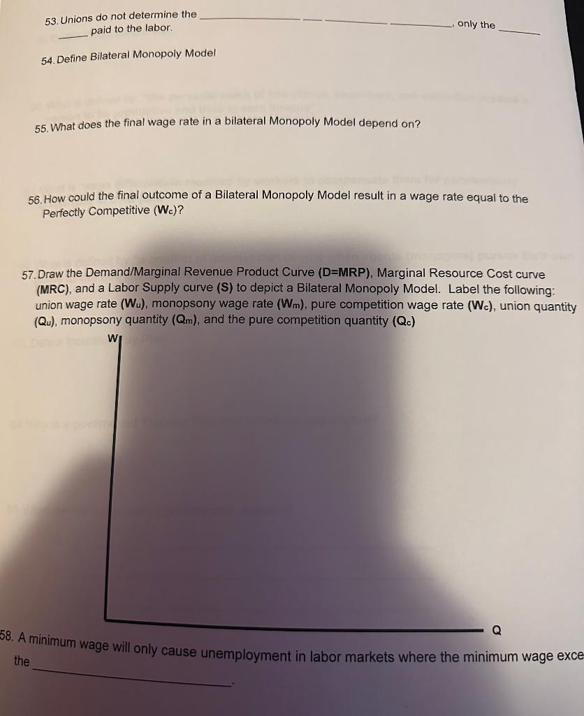 Solved 53 unions do not determine the paid to the labor chegg