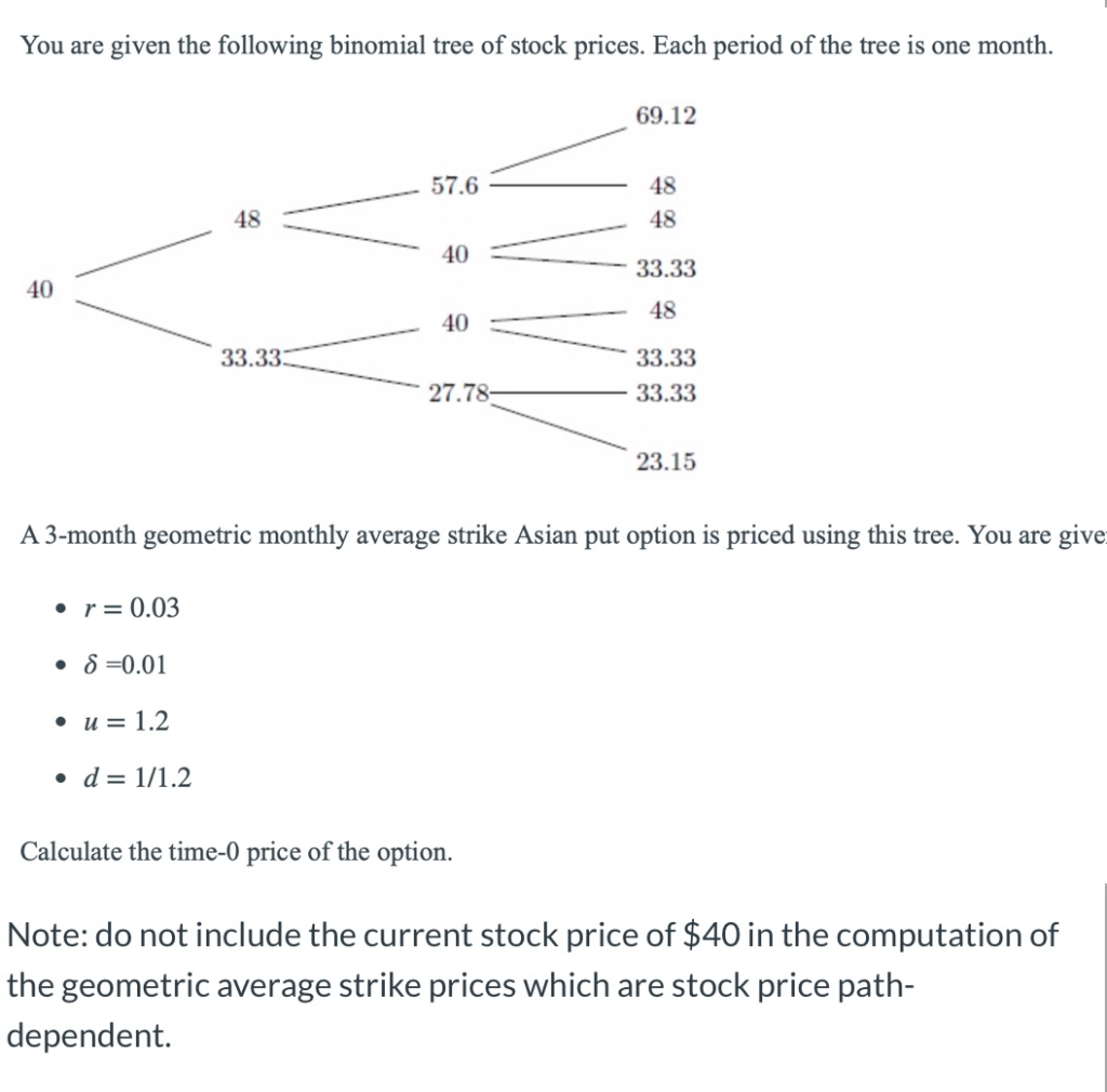 Solved You are given the following binomial tree of stock | Chegg.com