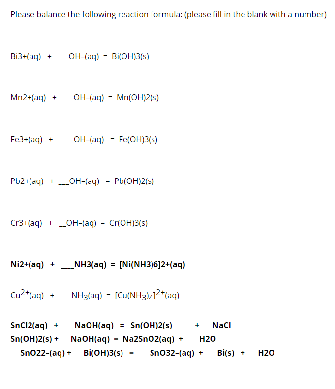 Solved Please balance the following reaction formula: | Chegg.com