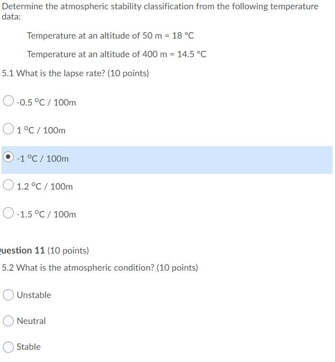 Solved Determine the atmospheric stability classification | Chegg.com