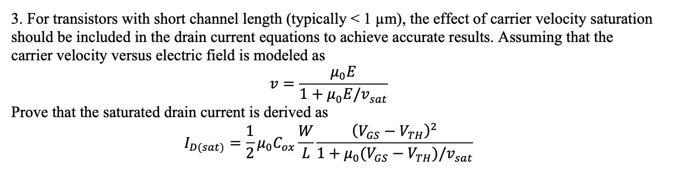 Solved 3. For transistors with short channel length | Chegg.com