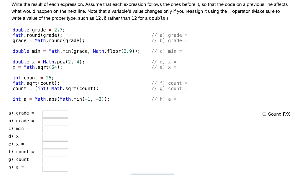 Solved Write the result of each expression. Assume that each | Chegg.com
