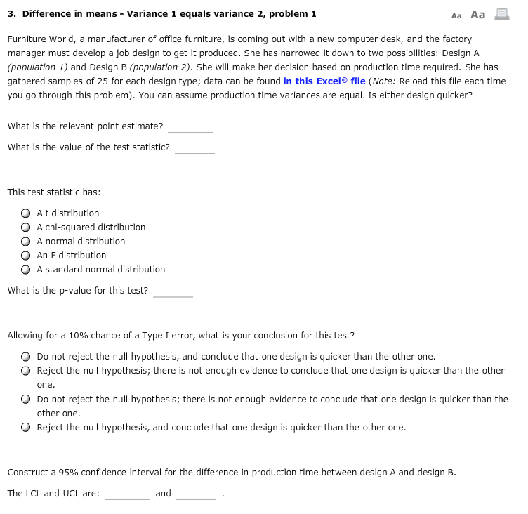 Solved 3. Difference in means - Variance 1 equals variance | Chegg.com