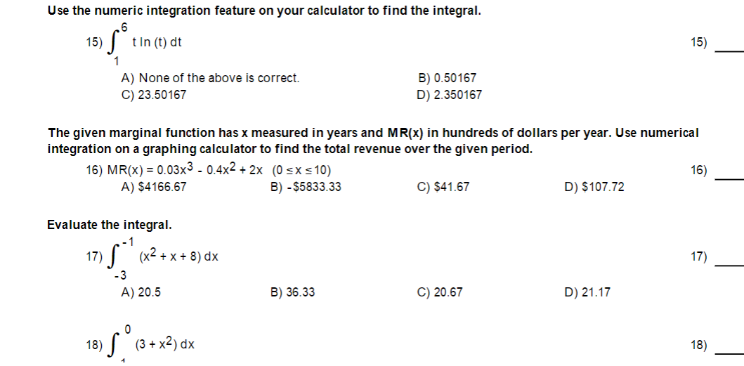 Solved Use The Numeric Integration Feature On Your Chegg