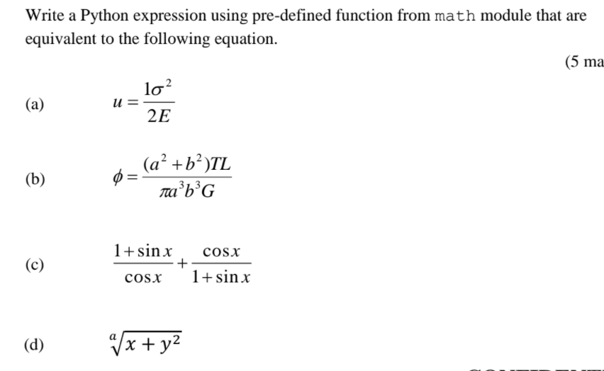 write-a-python-expression-using-pre-defined-function-from-math-module