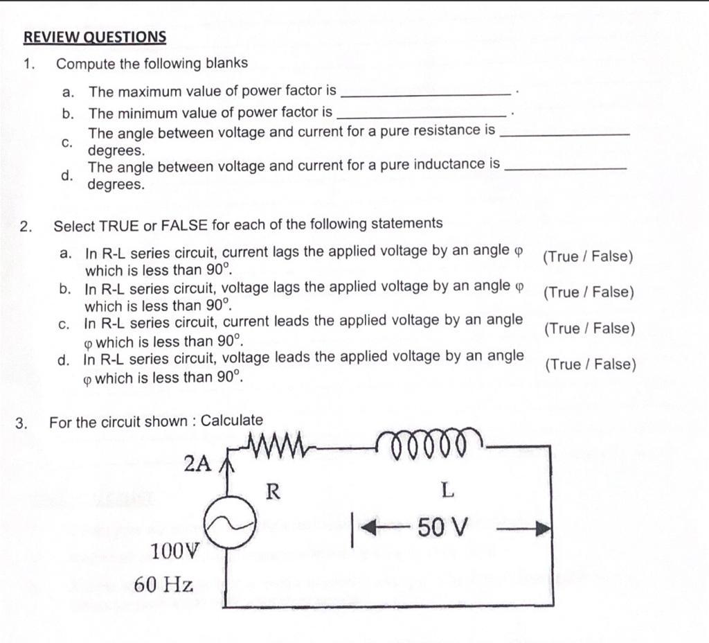 Solved For the circuit shown : Calculate, a) Active | Chegg.com