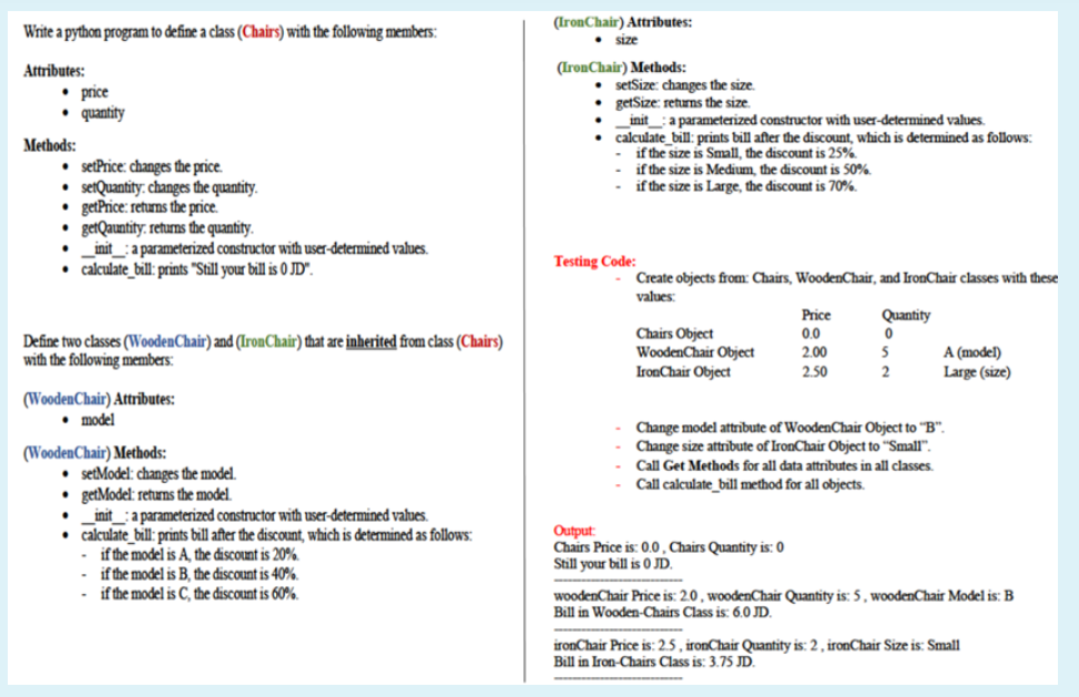 Solved Write a python program to define a class (Chairs) | Chegg.com