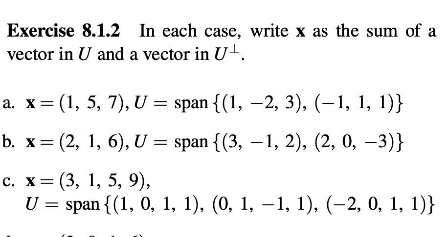 solved-exercise-8-1-2-in-each-case-write-x-as-the-sum-of-a-chegg