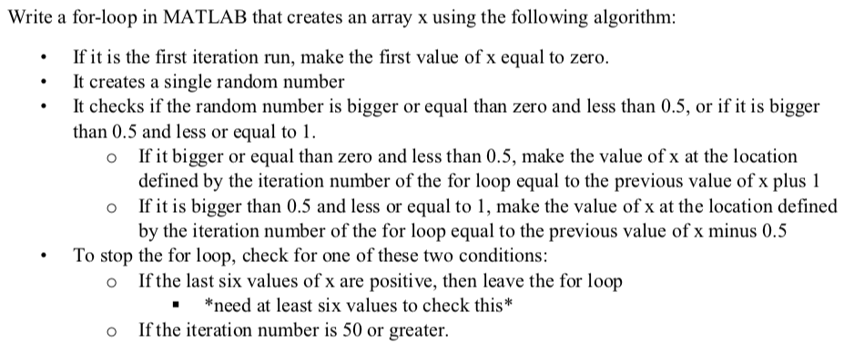 Solved Write a for-loop in MATLAB that creates an array x | Chegg.com