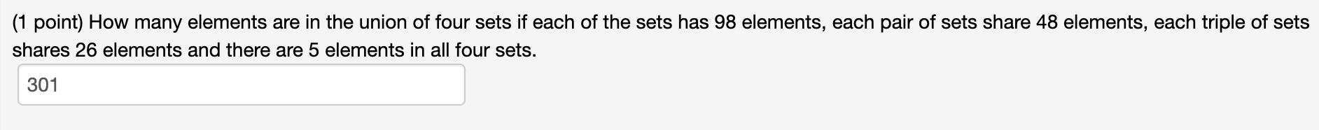 Solved (1 point) How many elements are in the union of four | Chegg.com