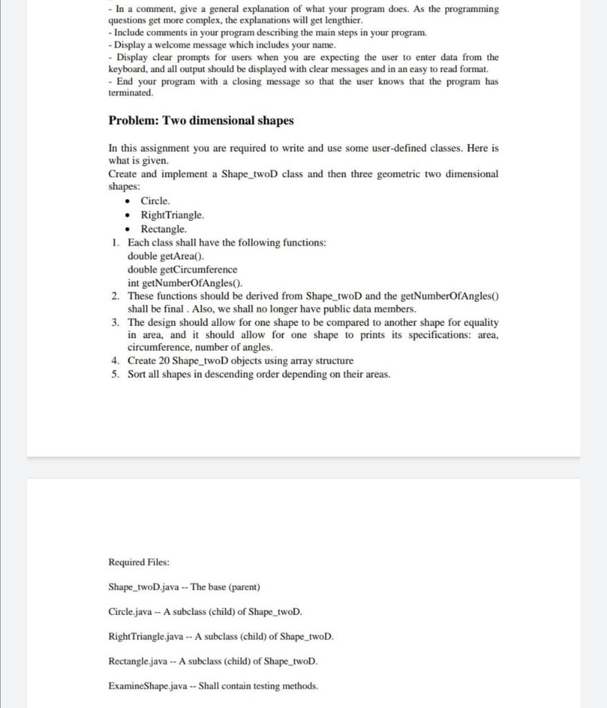Solved Include the following Write a java code : - In a | Chegg.com
