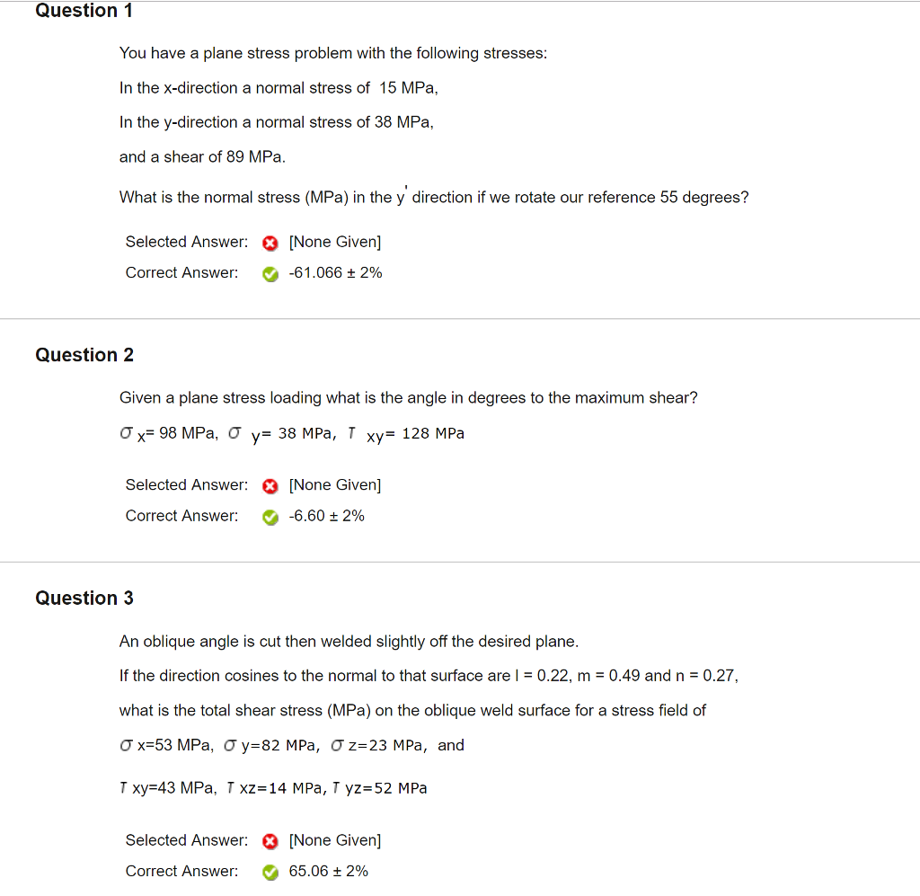 Solved Question 1 You have a plane stress problem with the | Chegg.com