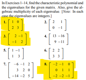 Solved In Exercises 1-14, find the characteristic polynomial | Chegg.com